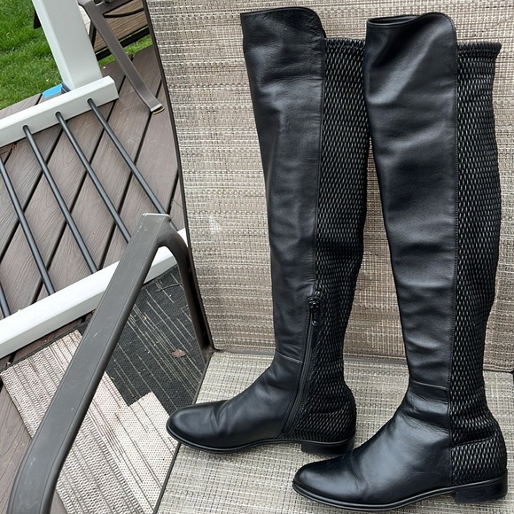 STUART WIETZMAN LADIES BLACK SMOOTH/TEXTURED OVER KNEE BOOTS-6.5 - Picture 5 of 15